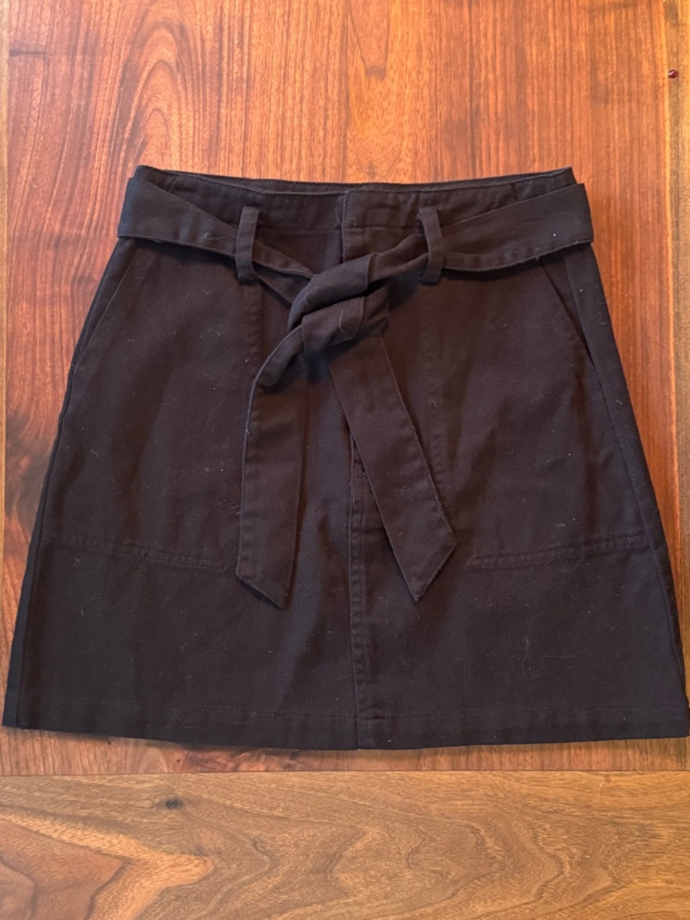 High-Rise Black Mini Skirt with Tie Belt small